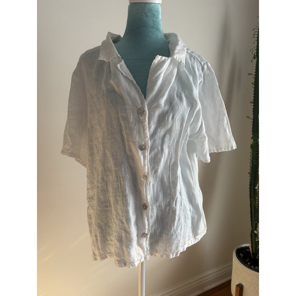 Large Linen Shirt Short Soeeves pleat button resort costal capsule staple Heaven